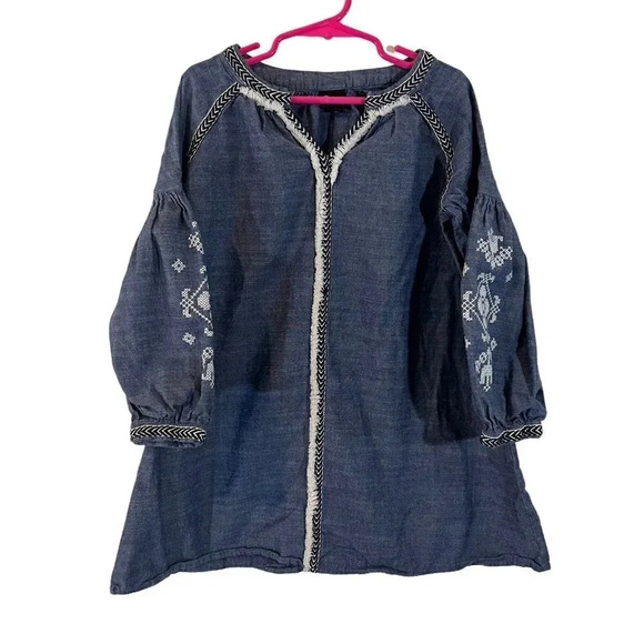 Art Class Girls Chambray Dress Size XS (4/5) Fringe Embroidered Sleeves Boho - Picture 1 of 5